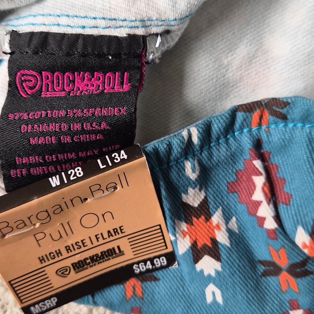 NEW 28X34 Rock & Roll Denim Bargain Bell Pull On High Rise Flare Jeans - Picture 6 of 6